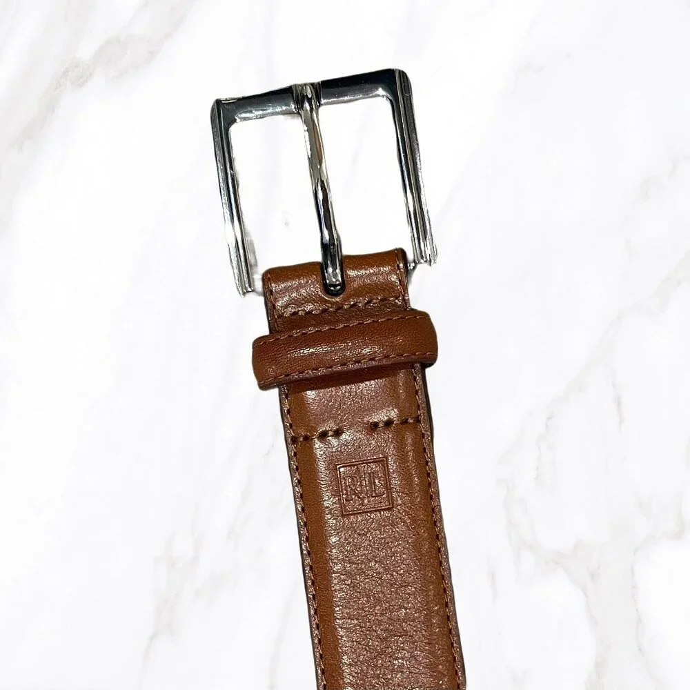 Ralph Lauren Men's Brown 100% Leather Belt‎ Silver Buckle, Size 34